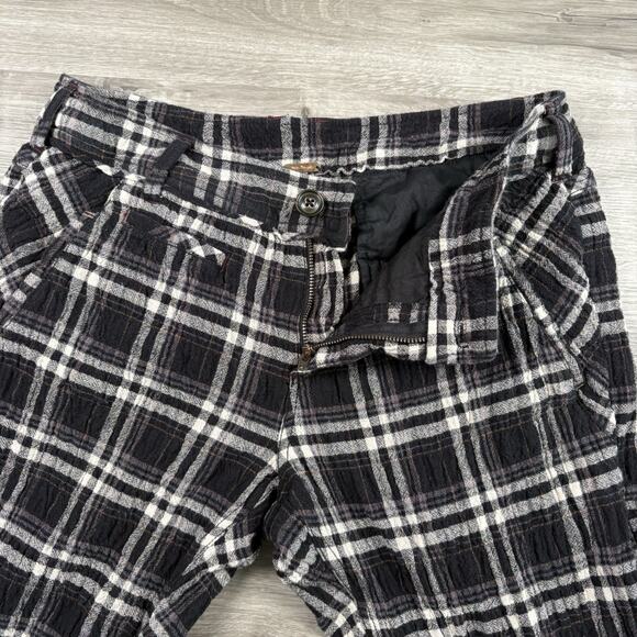 Free People Womens Size 8 Linen Look Cotton Mid Rise Straight Trouser Pant Plaid - Picture 9 of 16